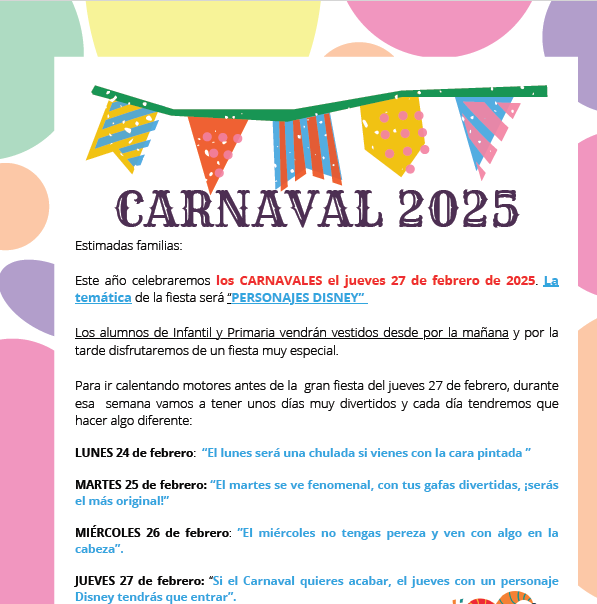 Fiesta de Carnaval Infantil, Primaria y ESO